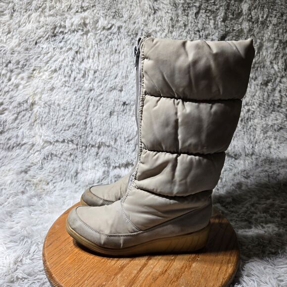 Vintage Kinney Womens Size 9 Beigish Gray Fur Lined Insulated Flat Zip Up Boots - Picture 1 of 13